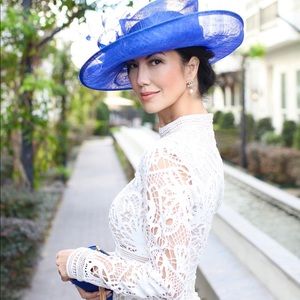 Hat + purse combo: Kentucky derby style hat and tassel clutch in royal blue